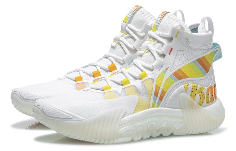 Li Ning Badfive 2 Basketball Shoes Men’s High Top Standard White/Dark Yellow/Light Blue