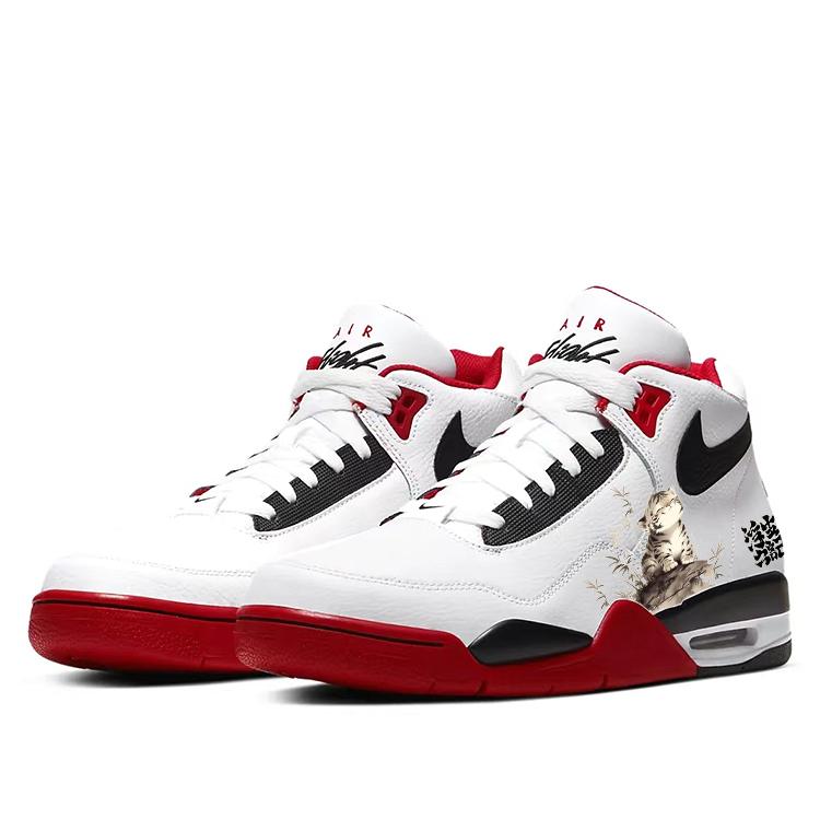 Nike Flight Legacy Slip Resistant Abrasion Resistant Mid top Vintage Basketball Shoes Men’s Red White