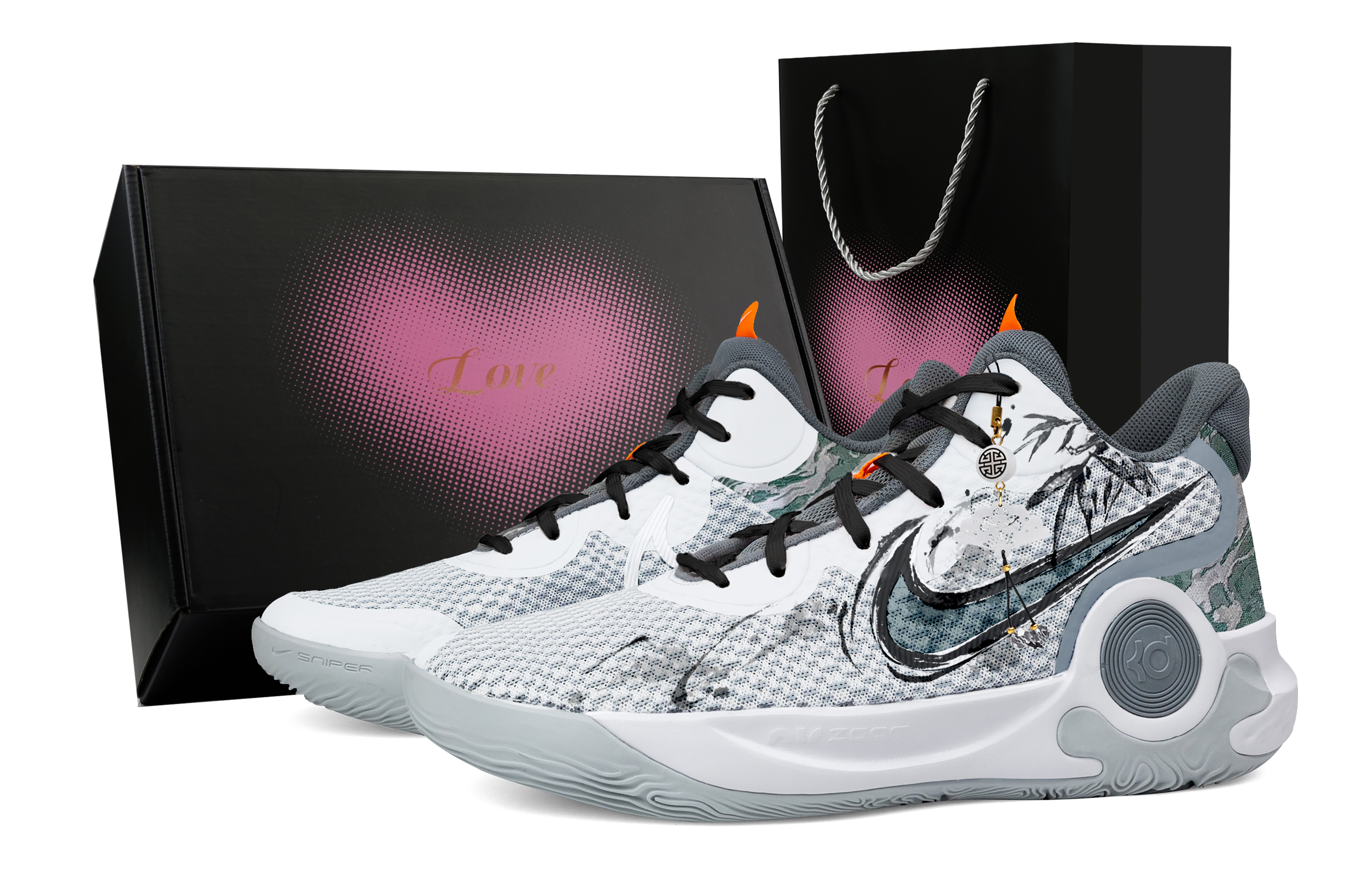Nike KD Trey 5 IX Bamboo Love Heart Gift Box Abrasion Resistant Mid top Basketball Shoes Unisex Light Gray