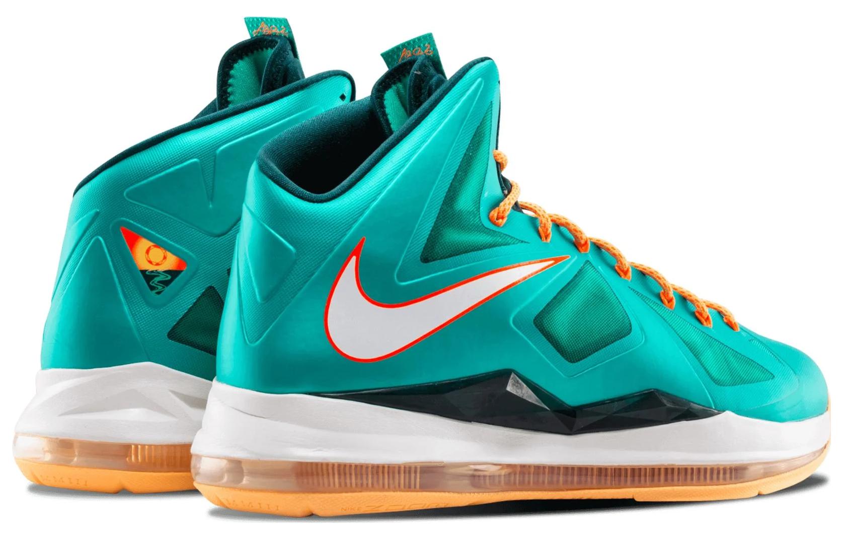Мужские кроссовки Nike Lebron 10 Setting (зелено-оранжевые) — фото 4