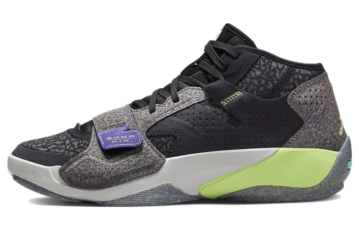 Jordan Zion 2 Zion 2 round toe lace-up leather shock-absorbing, non-slip and wear-resistant mid-top basketball shoes men's black, green and blue
