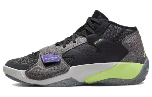 Jordan Zion 2 Zion 2 round toe lace-up leather shock-absorbing, non-slip and wear-resistant mid-top basketball shoes men's black, green and blue