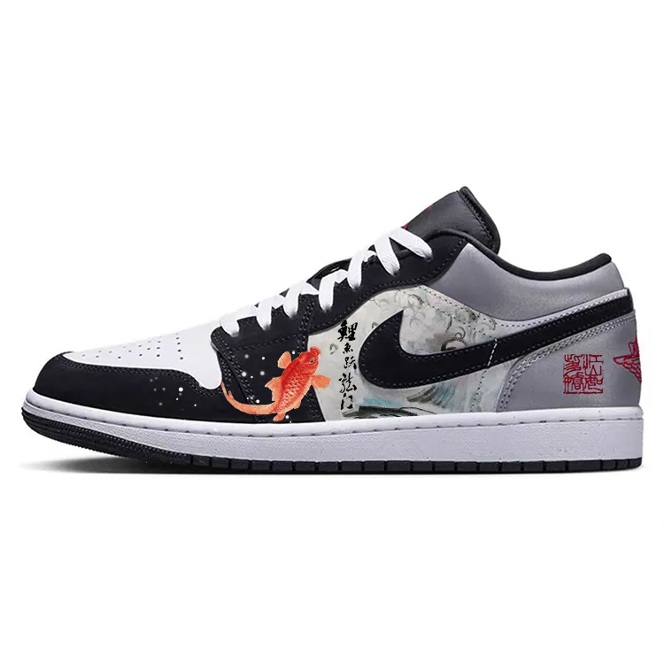 Jordan Air Jordan 1 Slip Resistant Abrasion Resistant Low top Vintage Basketball Shoes Men's Black