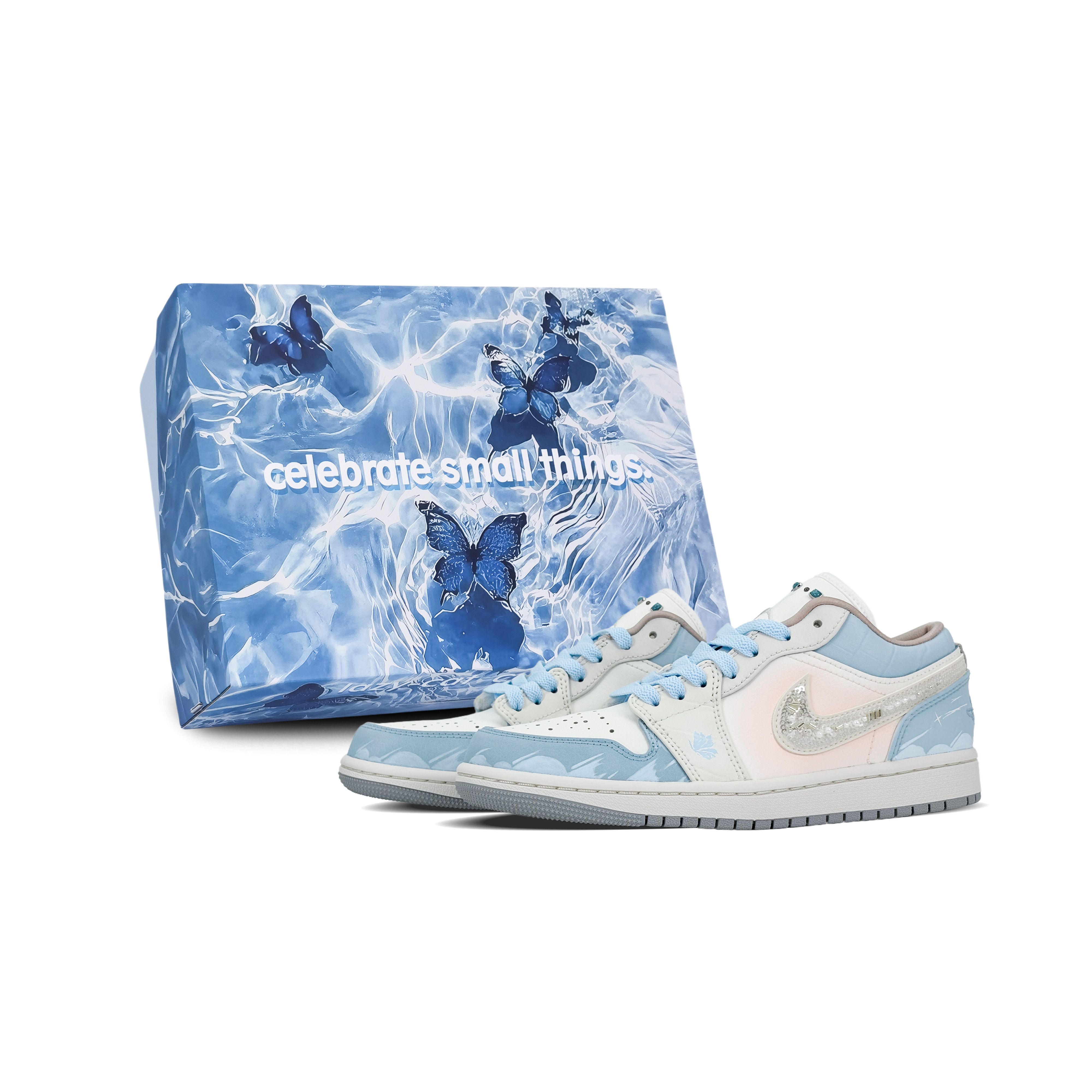 Jordan Air Jordan 1 Abrasion Resistant Low top Vintage Basketball Shoes Women’s White Blue Pink