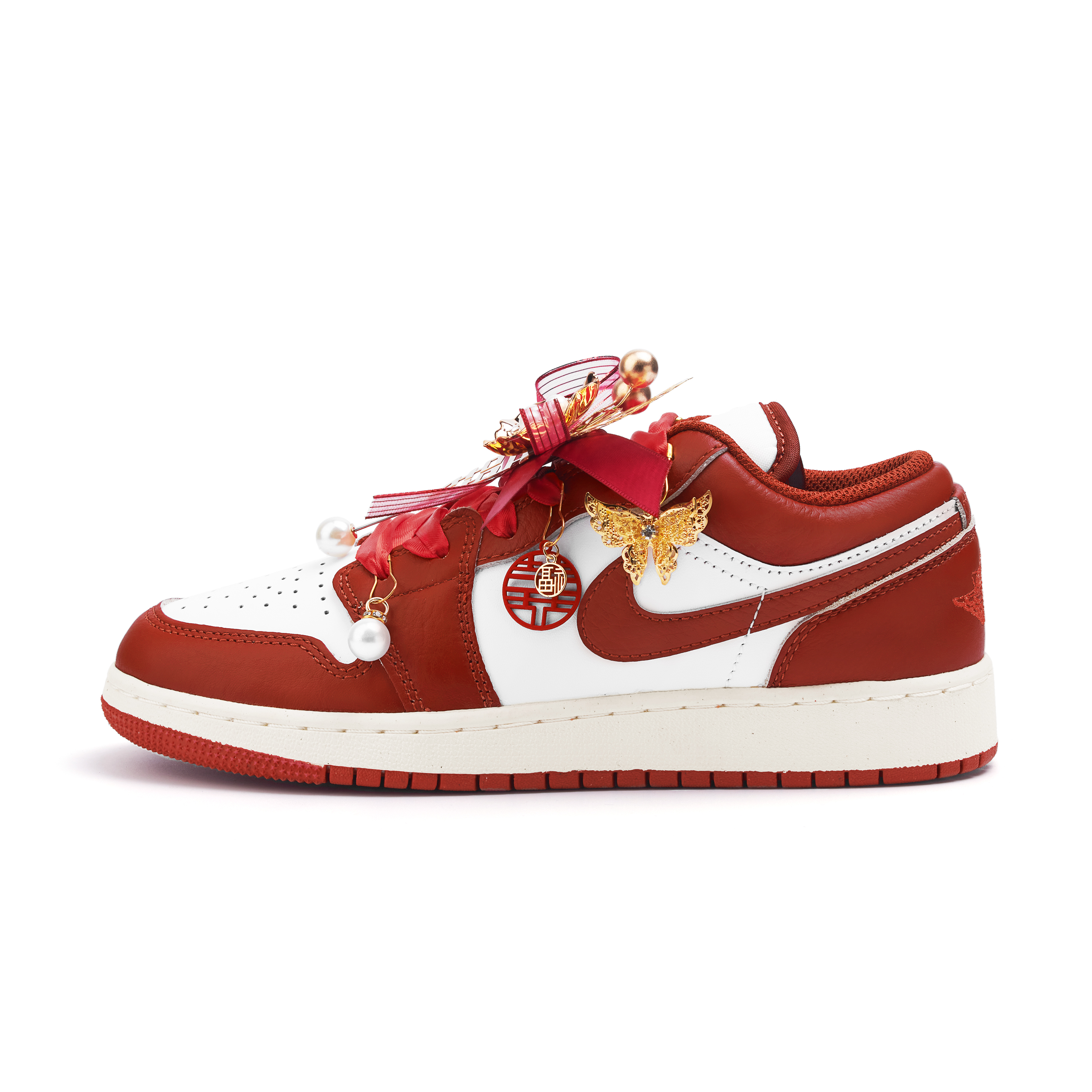 Jordan Air Jordan 1 Slip Resistant Abrasion Resistant Low top Vintage Basketball Shoes Women’s Red