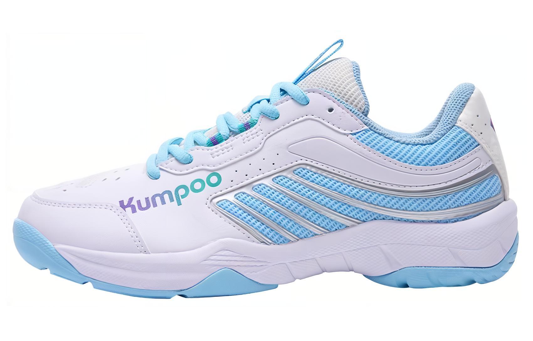 KUMPOO Eagle Claw Comfortable Round Toe Cushioning Breathable Lightweight Low top Badminton Shoes Unisex White Blue