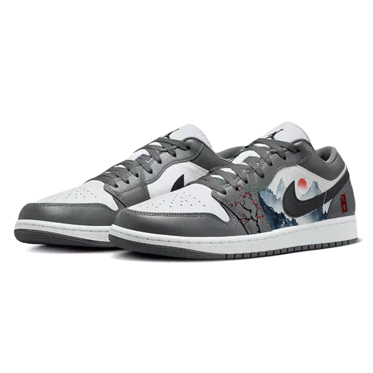 Jordan Air Jordan 1 Slip Resistant Abrasion Resistant Low top Vintage Basketball Shoes Unisex Gray White