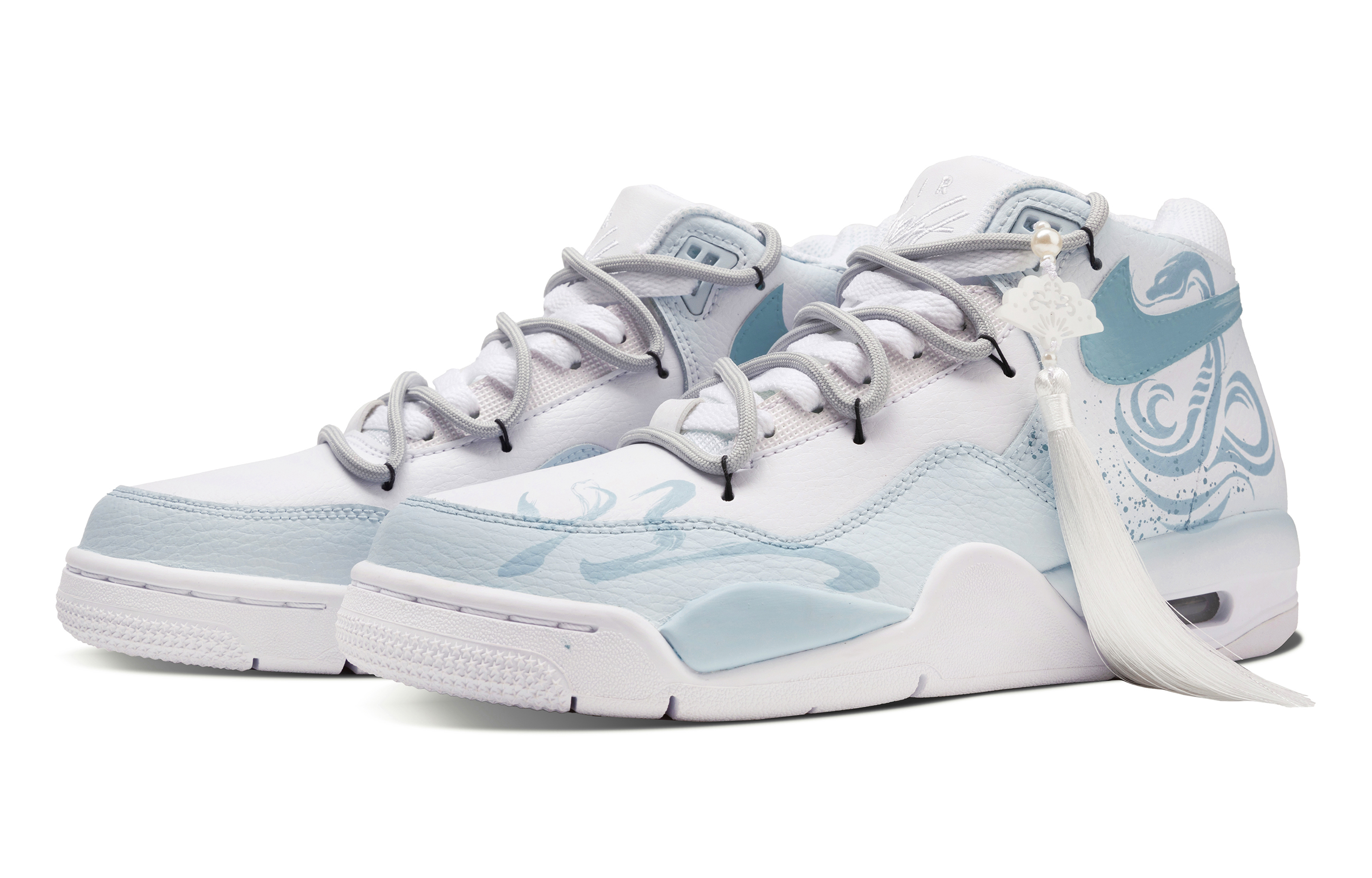Nike Flight Legacy Snake Shadow Dreamy Anti-Slip Wear-Resistant Mid-Top Vintage Basketball Shoes Unisex Light Blue