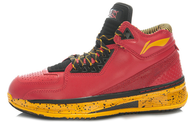Li Ning WOW 2 Cushioning Rebound And Wear resistant Mid top Basketball Shoes Men’s Red Yellow Gray