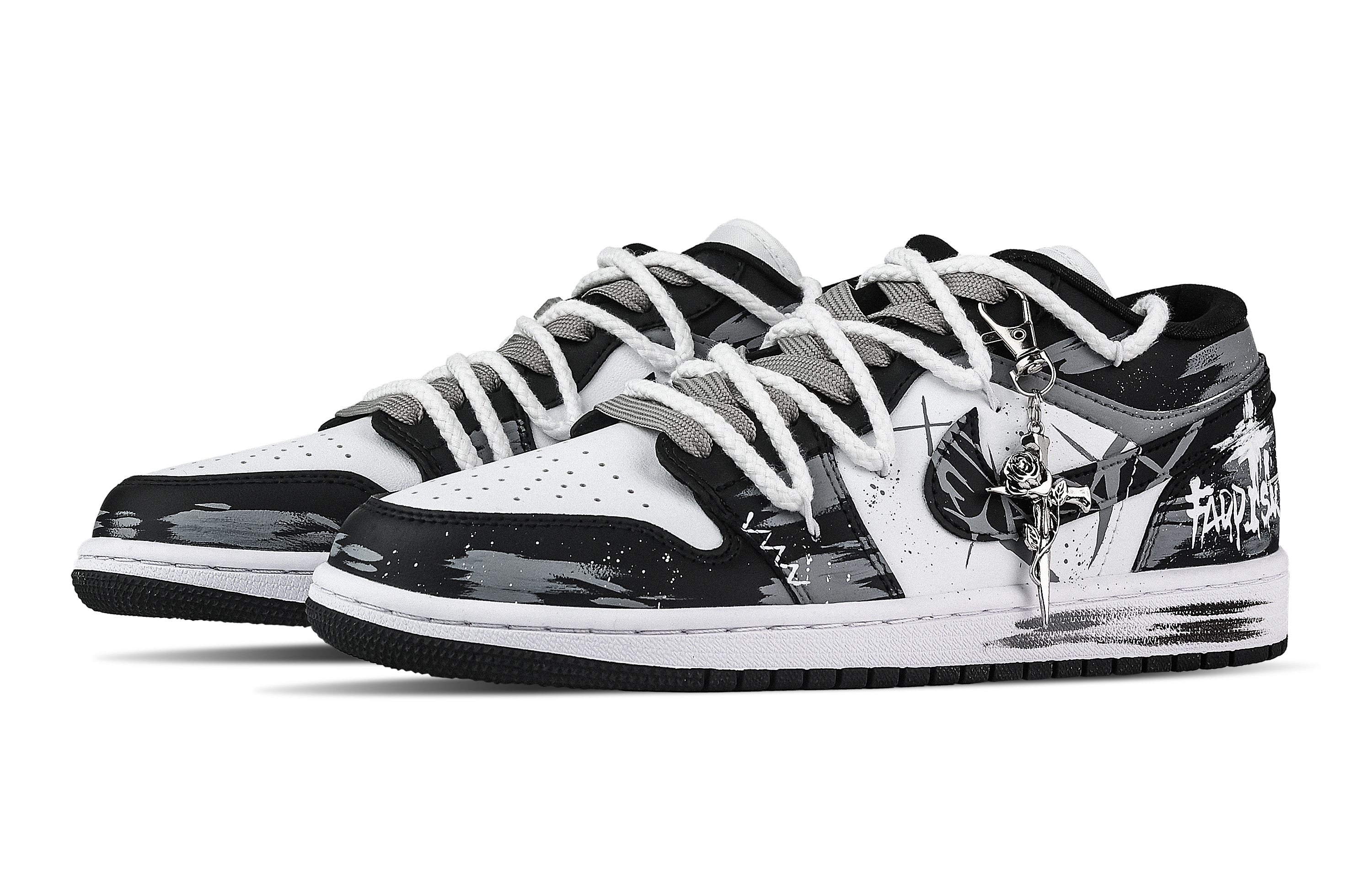 Jordan Air Jordan 1 Rose Branch Support Low top Vintage Basketball Shoes Unisex Black White Gray