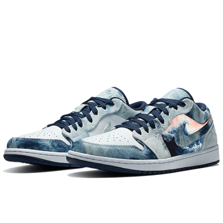 Jordan Air Jordan 1 Abrasion Resistant Breathable Slip Resistant Low top Vintage Basketball Shoes Men’s White Blue