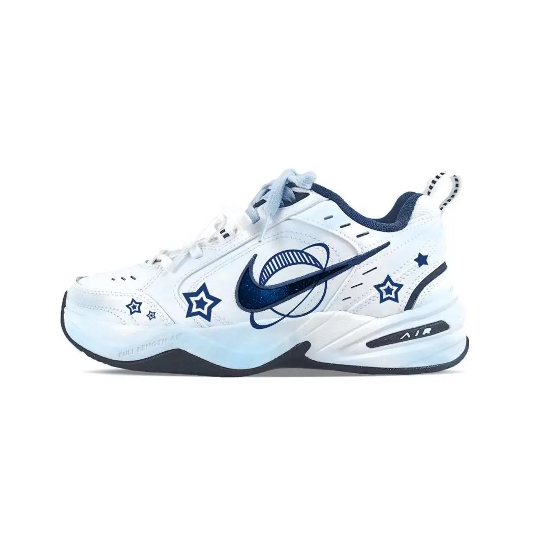 Nike Air Monarch 4 Abrasion Resistant Breathable Low top Chunky Sneakers Unisex Blue White
