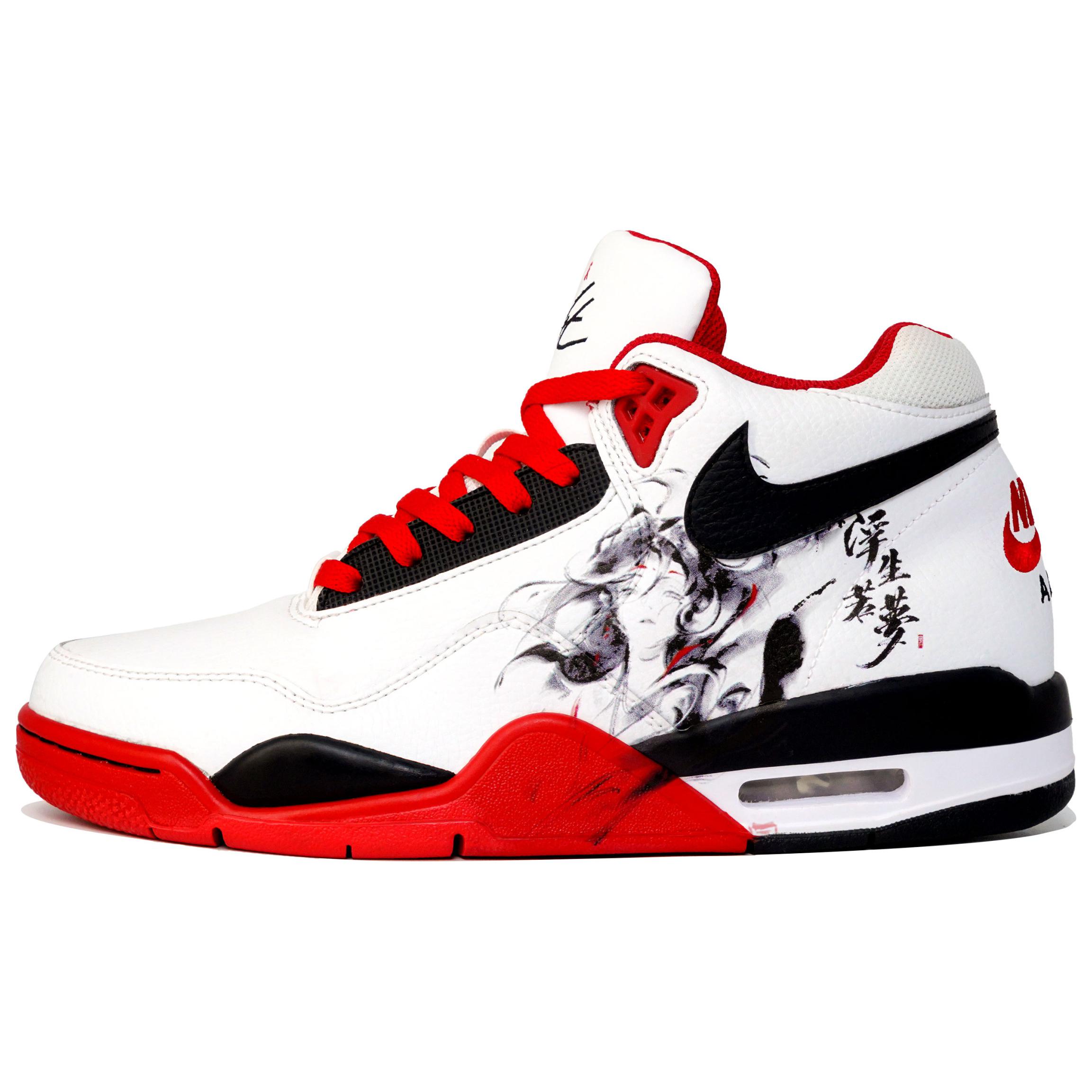 Nike Flight Legacy Slip Resistant Abrasion Resistant Mid top Vintage Basketball Shoes Unisex Red White Black