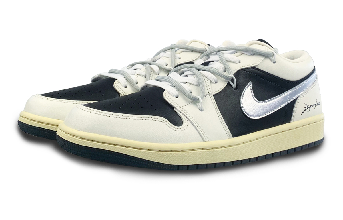 Jordan Air Jordan 1 Slip Resistant Abrasion Resistant Low top Vintage Basketball Shoes Women’s Black Silver