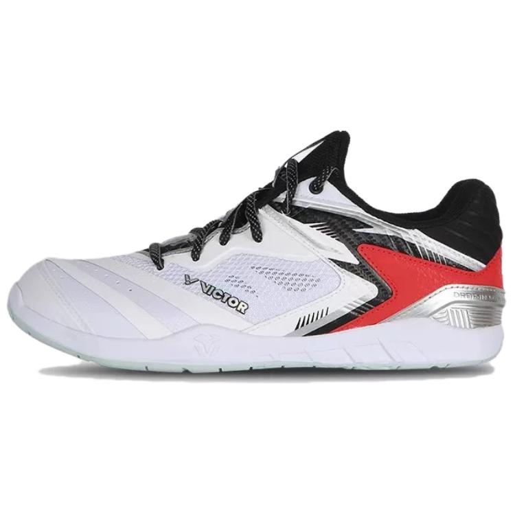 VICTOR Cushioning Slip Resistant Abrasion Resistant Low top Badminton Shoes Unisex White Black Red