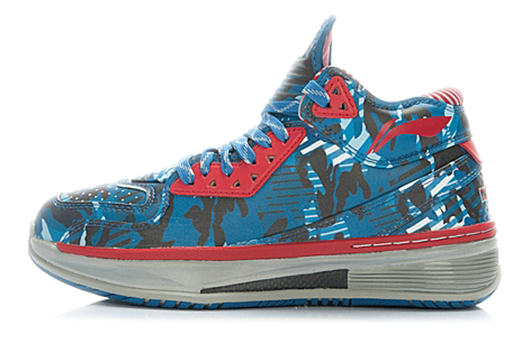 Li Ning WOW 2 Cushioning Slip Resistant Mid top Basketball Shoes Men’s Blue Camouflage