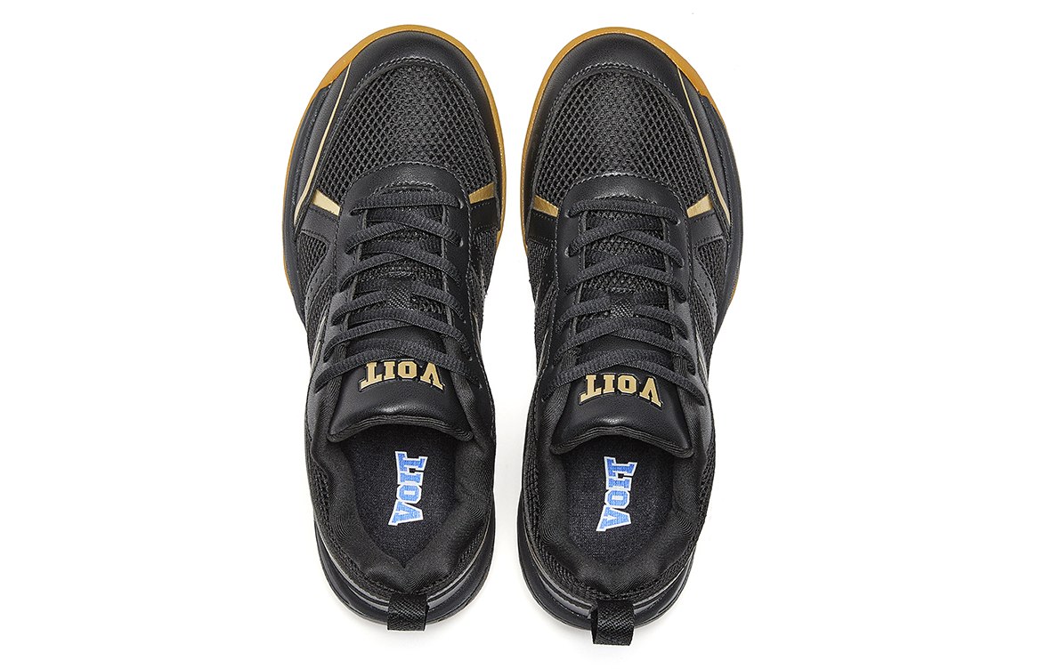 VOIT Cushioning Breathable Support Low top Badminton Shoes Unisex Black Gold