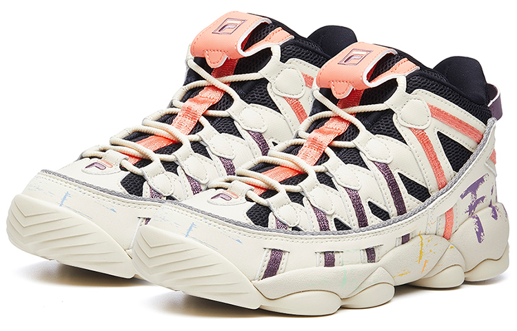 FILA FUSION Spaghetti Textile, Synthetic Leather High top Vintage Basketball Shoes Women’s White Purple Orange