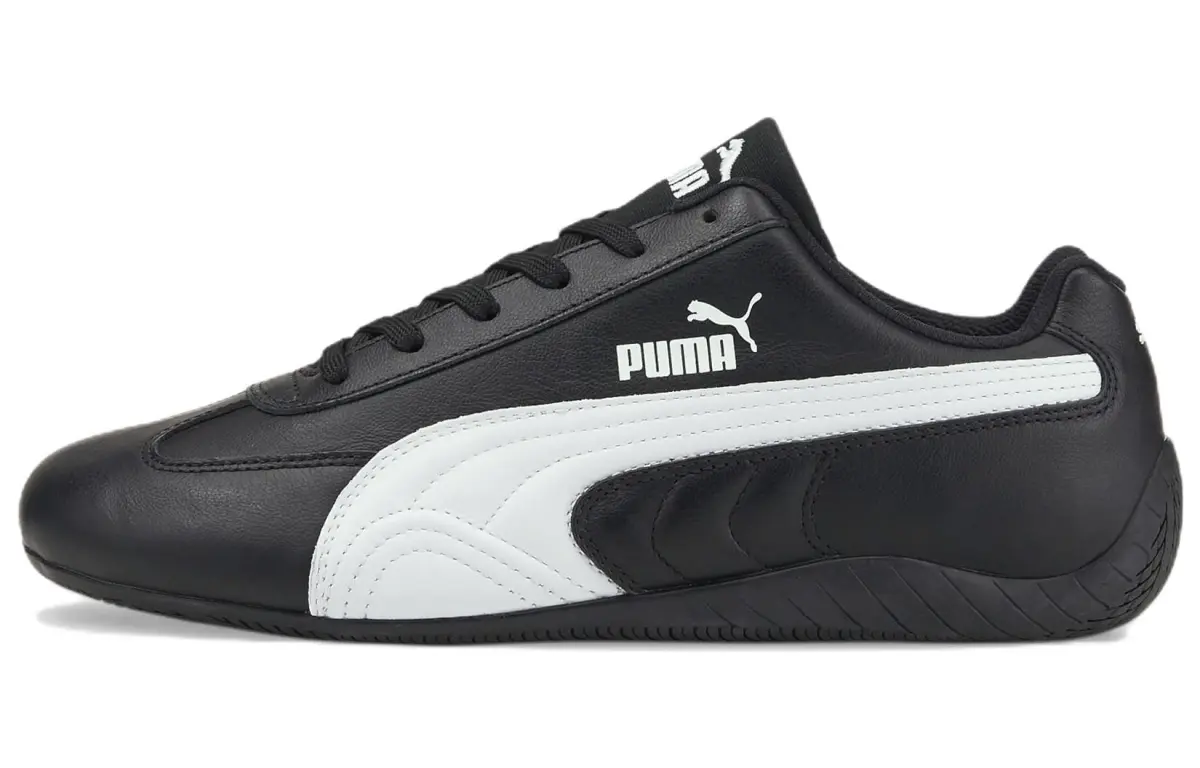 PUMA Speedcat Shield Lth Cushioning Abrasion Resistant Lightweight Low top Training Shoes Unisex Black White