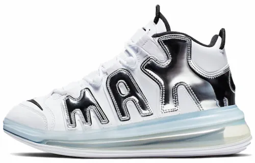 Nike Air More Uptempo 720 QS Patent Leather Big Air Shock Absorbing Support Mid Top Retro Basketball Shoes Men's Liquid Silver