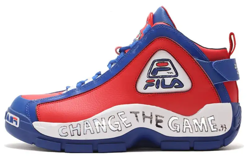 TM PAINT X ATMOS x FILA Grant Hill 2 Leather Mid top Vintage Basketball Shoes Men's Red Blue White