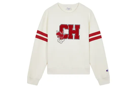 Champion SS26 Серия «Год лошади» Полотенце Champion с вышитым узором Пуловер с круглым вырезом Универсальный модный модный контрастный цвет Повседневная и удобная американская версия Толстовка Женская новогодняя красная