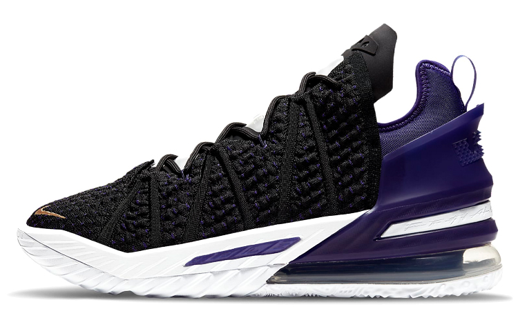 Nike Lebron 18 \"Lakers\" Lakers mid-top Air Max/Air Zoom basketball shoes, same style for men and women, black, purple and gold, domestic version