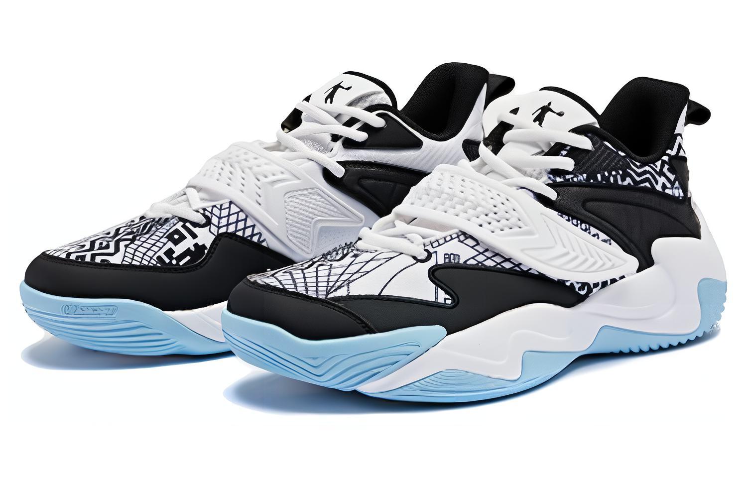 QIAODAN Comfortable Round Toe Cushioning, Wear Resistant Low top Basketball Shoes Men’s White