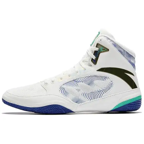 Anta Comfortable Slip Resistant Abrasion Resistant High top Professional Wrestling Shoes Men's White Black Blue