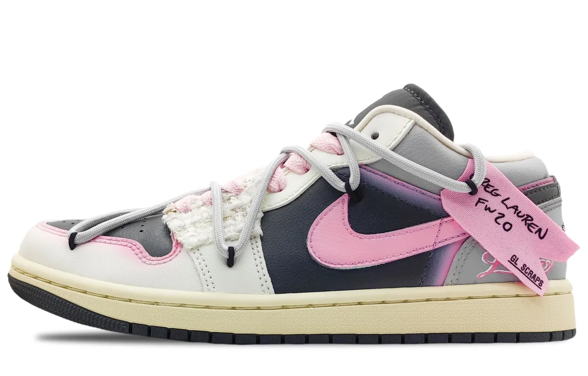 Jordan Air Jordan 1 Abrasion Resistant Breathable Low top Vintage Basketball Shoes Women's Black Pink