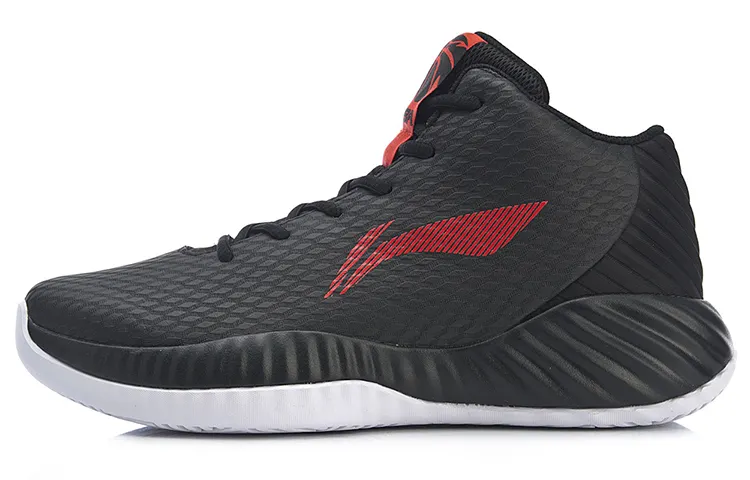 Li Ning CBA Combat Mid top Basketball Shoes Unisex Black White Red
