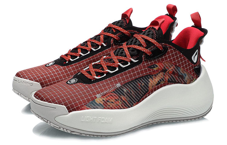Li Ning BD5 Street Sole Slip Resistant Cushioning Low top Basketball Shoes Women’s Chinese Paintings Red