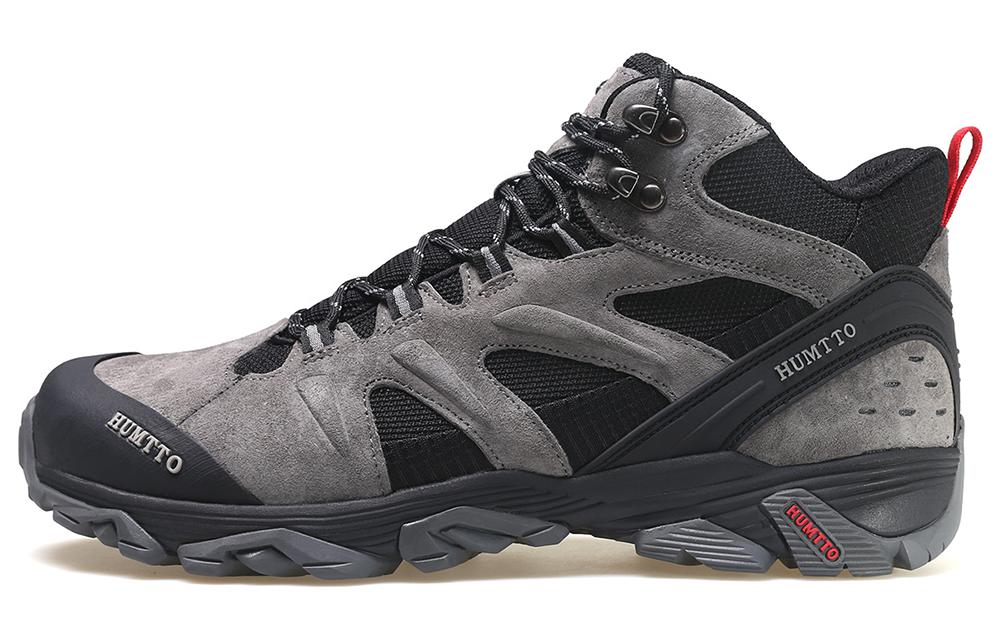 HUMTTO Leather High top Outdoor Shoes Men's Gray Black