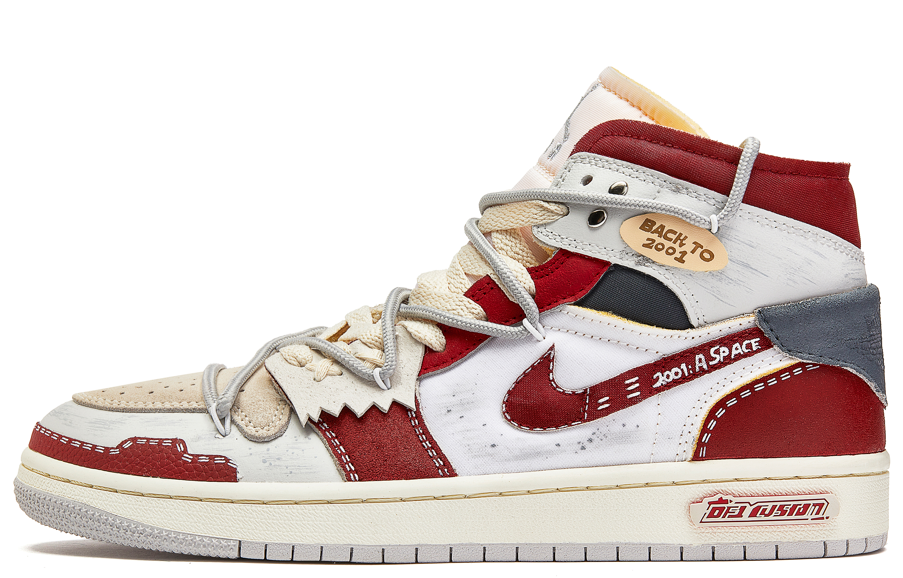 Jordan Air Jordan 1 ADCDAVINCI Custom, Exploration Plan Mid top Vintage Basketball Shoes Women's Red White