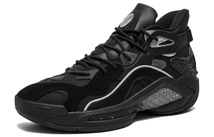 XTEP Inkjet Mid top Basketball Shoes Men’s Black Silver