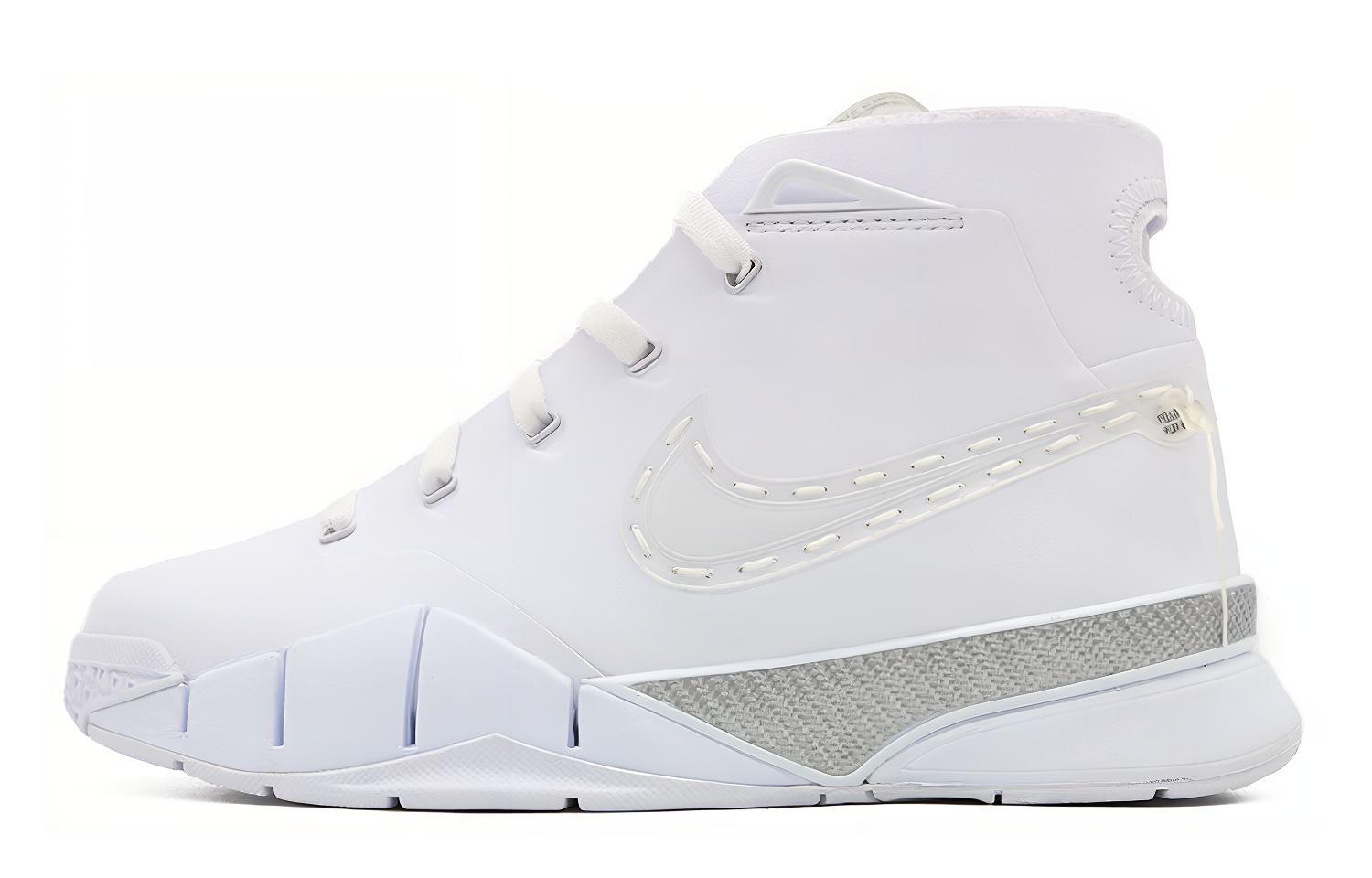 Nike Zoom Kobe 1 Protro Noise Cancelling Leather Kobe 1 Noise Reduction Shock Absorbing Balanced Breathable Middle Top Retro Basketball Shoes Men and Women White