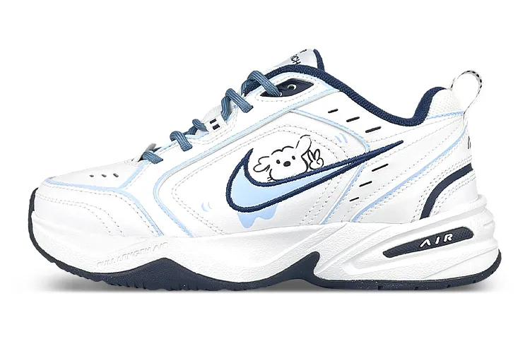 Nike Air Monarch 4 White Navy Abrasion Resistant Low top Chunky Sneakers Unisex White Blue