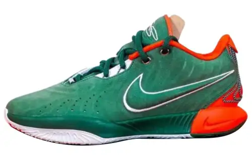 Nike Lebron 21 Comfortable Round Toe Slip Resistant Low top Basketball Shoes Men's Green Orange