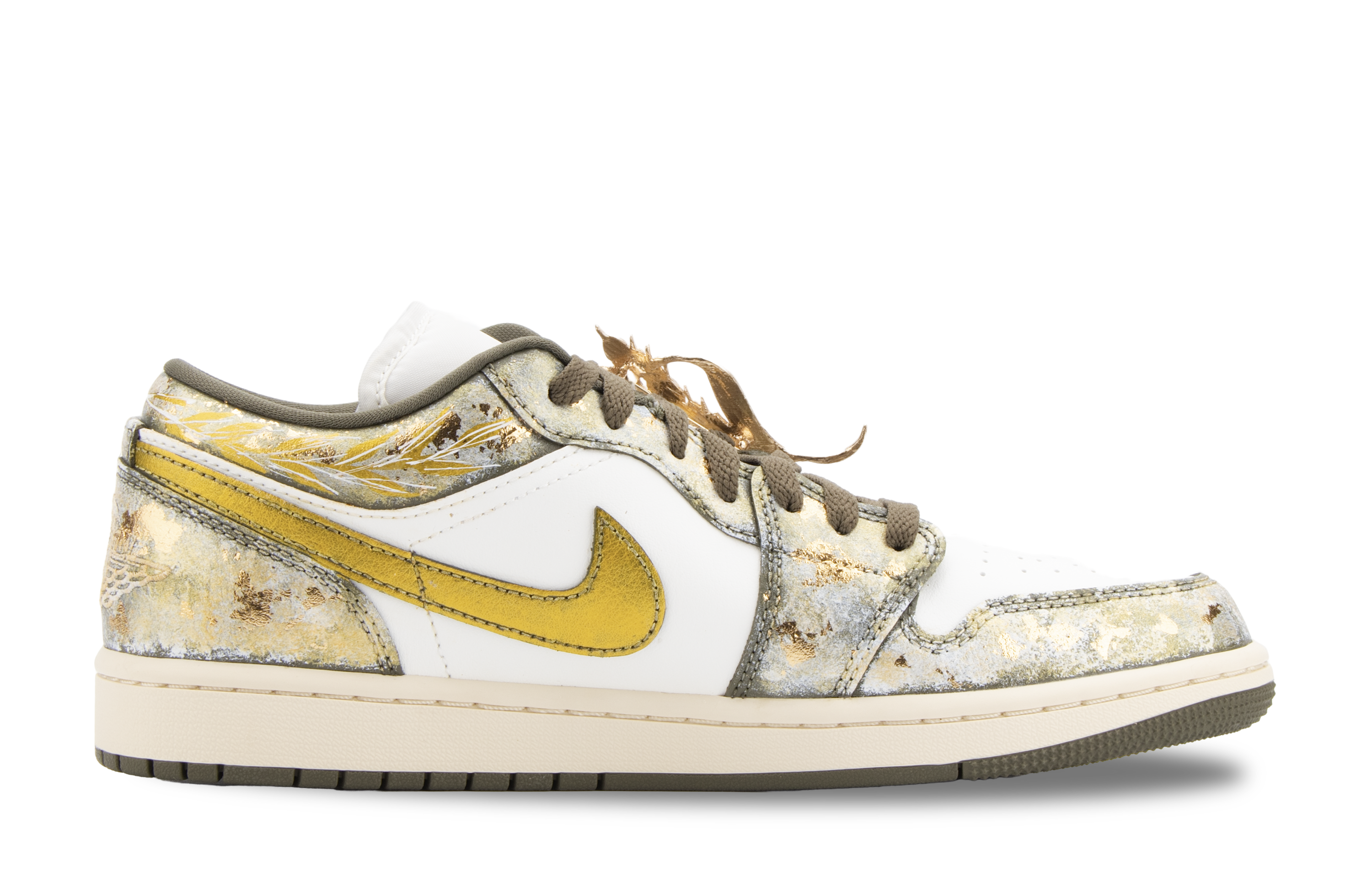 Jordan Air Jordan 1 Athena Abrasion Resistant Low top Vintage Basketball Shoes Unisex White Green Gold