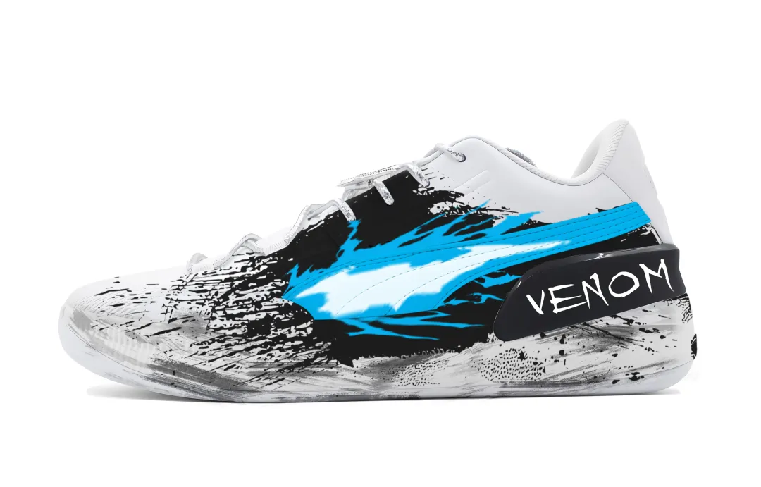 PUMA Clyde Hardwood Team Tower Rabbit, Venom, Ink Splatter, Lightning Abrasion Resistant Low top Basketball Shoes Men's