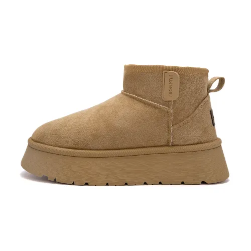 Global HUANQIU Couple's model, warm and wear-resistant, suitable for wrapping, limited to the Year of the Horse, fashionable and versatile, thickened with velvet and double cotton, thick-soled sponge cake for added height and comfort, short-tube snow boots, women's model, camel color