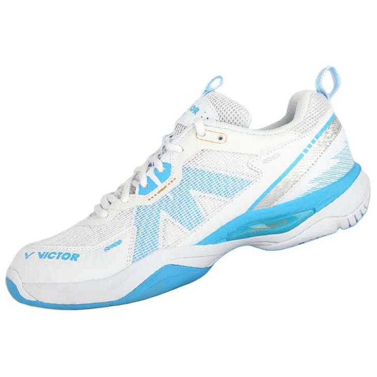 VICTOR Cushioning Slip Resistant Rebound Low top Badminton Shoes Unisex White Blue