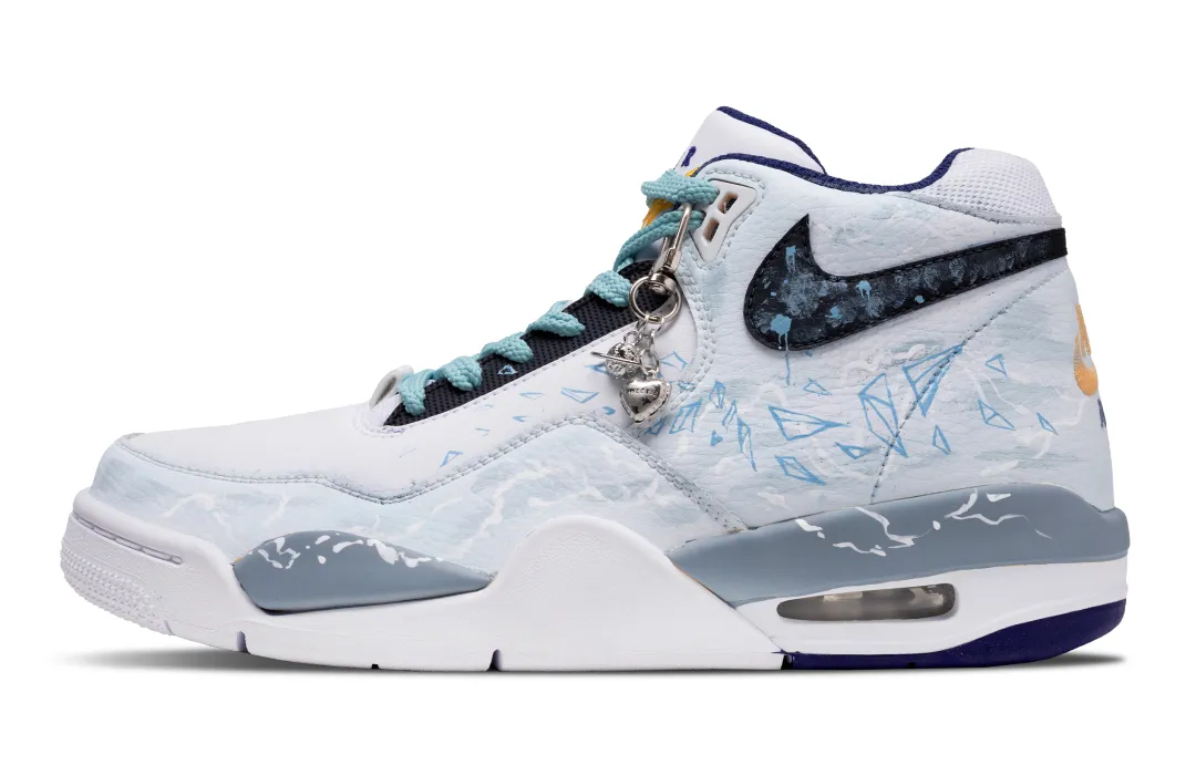 Nike Flight Legacy Star Floral Slip Resistant Coverage Support Mid top Vintage Basketball Shoes Men's Light Blue