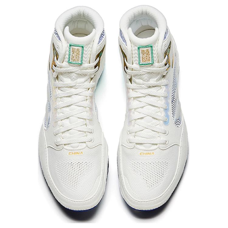 Anta Comfortable Slip Resistant Abrasion Resistant High top Professional Wrestling Shoes Men’s White Black Blue