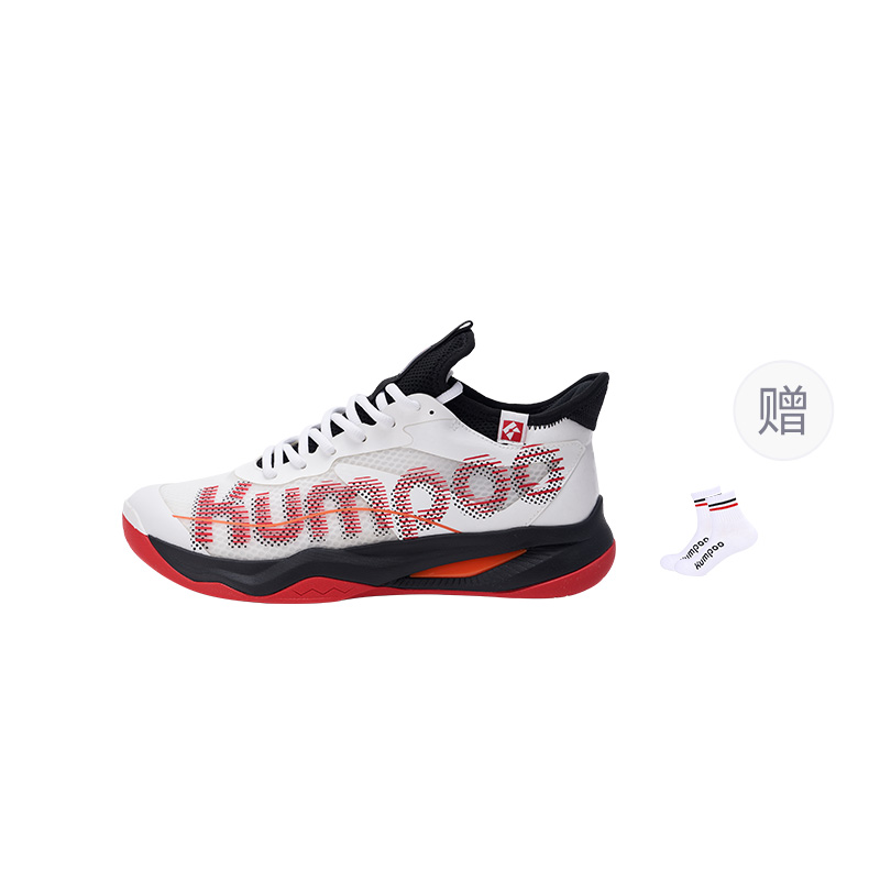 KUMPOO Badminton Shoes Unisex Mid Top White Red Black