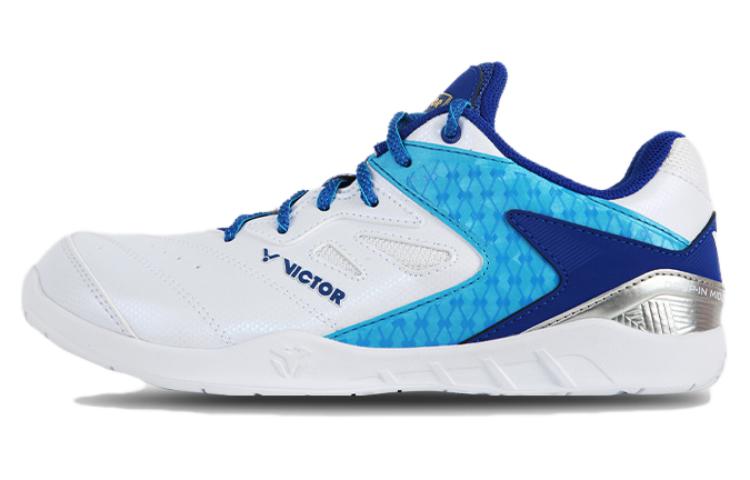 VICTOR Cushioning Slip Resistant Low top Badminton Shoes Unisex White Blue
