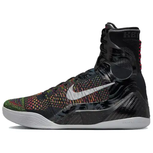 Nike Kobe 9 Elite Protro Masterpiece round toe lace-up, wear-resistant and breathable, high-top basketball shoes, same style for men and women, black, silver and red