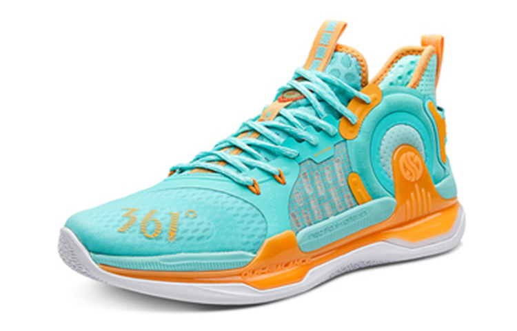 361° AG 1 Cushioning Slip Resistant Abrasion Resistant Coverage Support Mid top Basketball Shoes Men’s Blue Orange