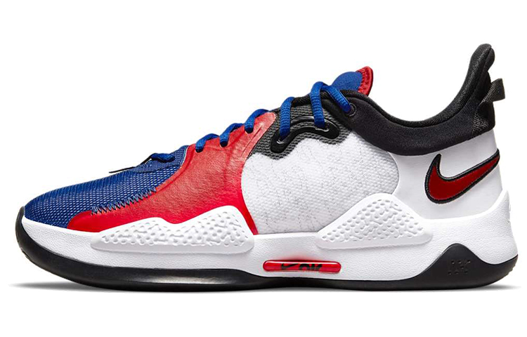 Nike PG 5 \"Clippers\" Round head lace fabric synthetic leather shock-absorbing, anti-slip wear-resistant wrapping support Low top Practical basketball shoes Men and women Blue and red