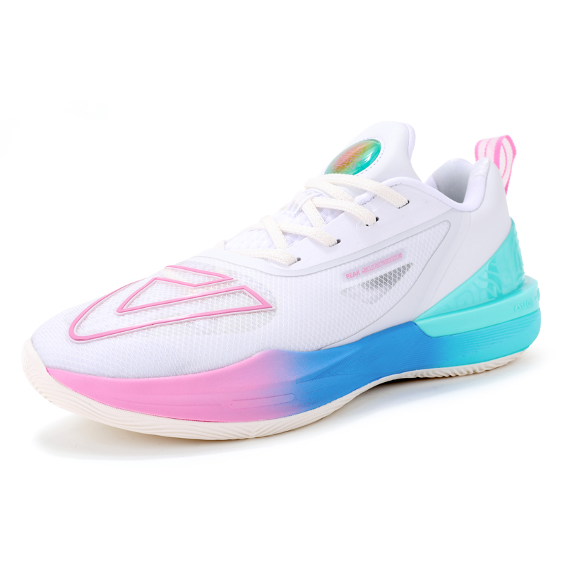 PEAK Basketball Shoes Unisex Low Top White/Aqua Green/Rose Red